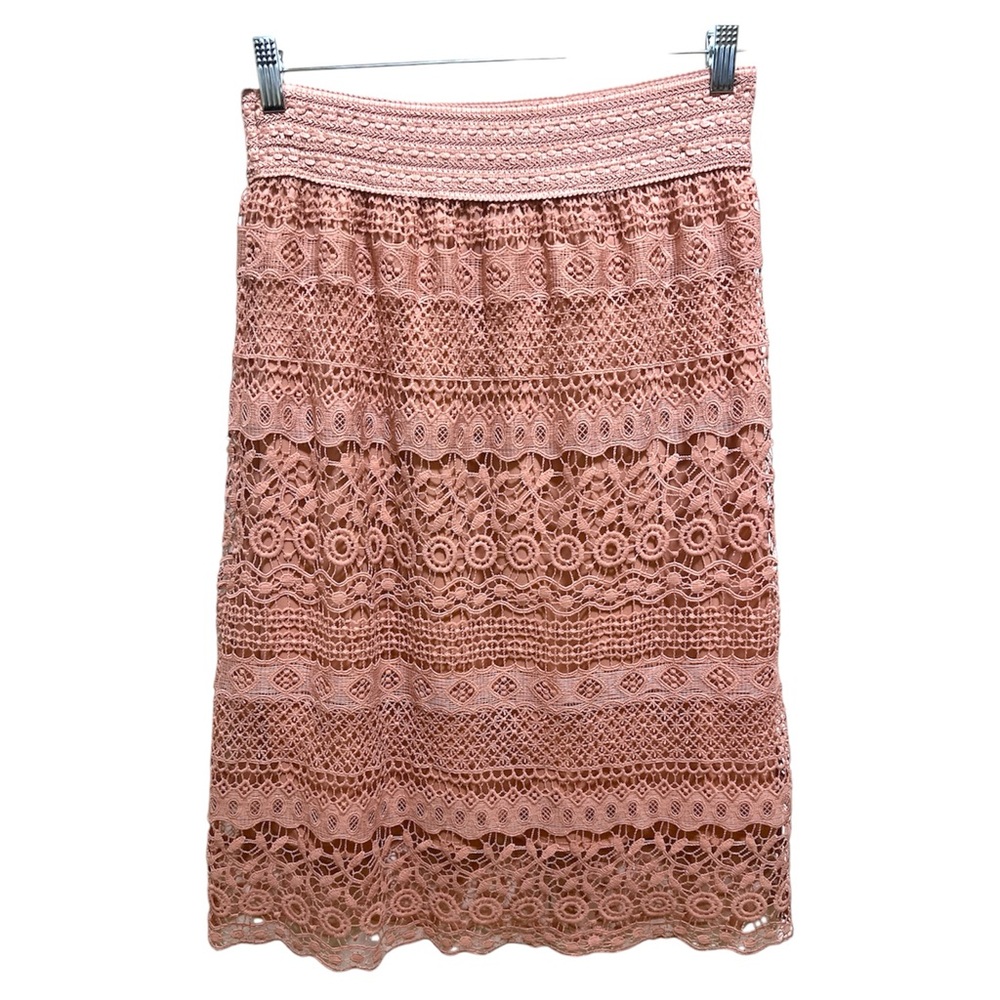 J Gee Powder Pink Crochet Lace Midi Skirt Lined Boho Cottagecore Festival M